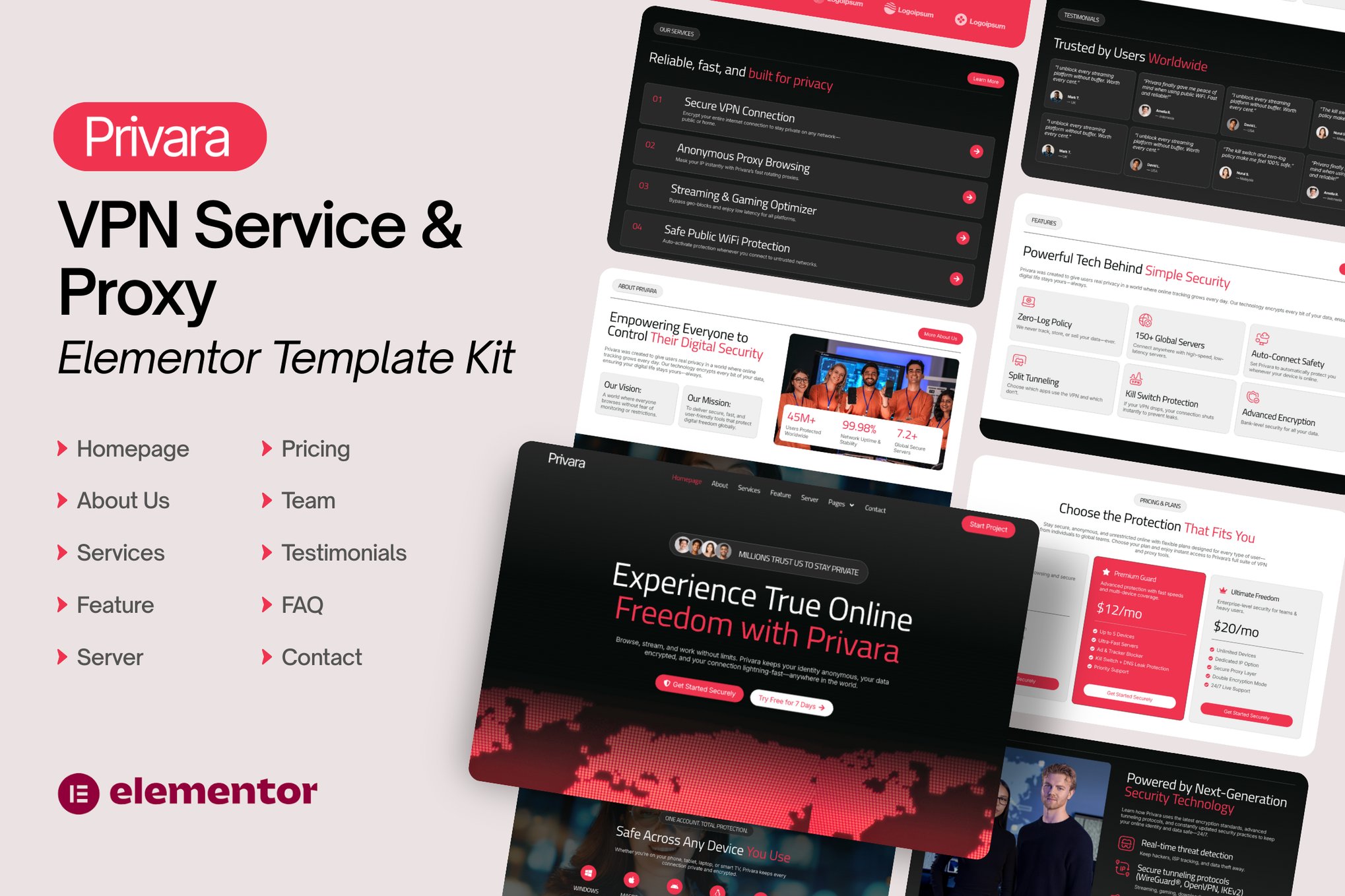 Privara - VPN Service & Proxy Elementor Pro Template Kit