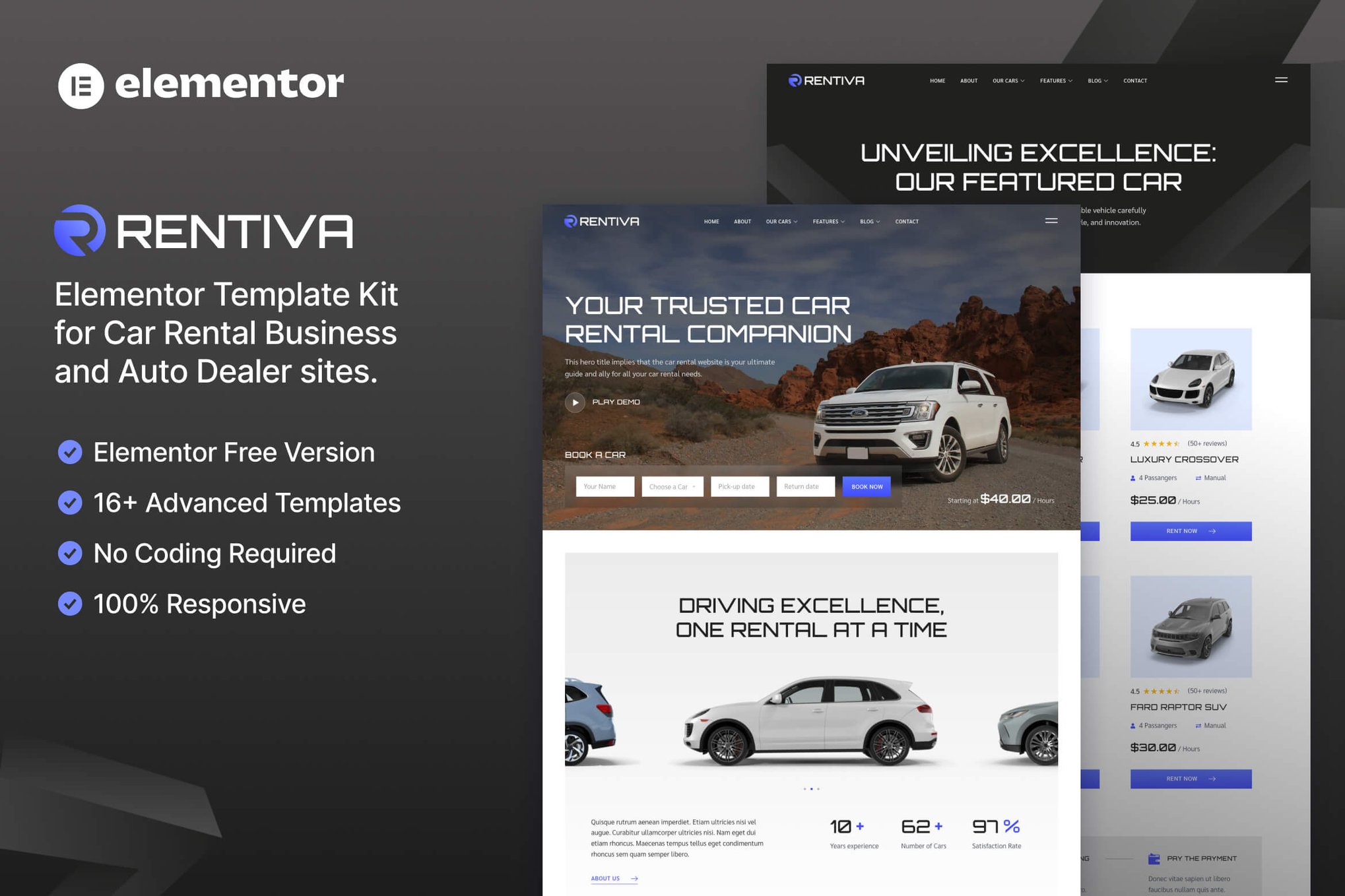 Rentiva – Car Rental Business & Auto Dealer Elementor Template Kit