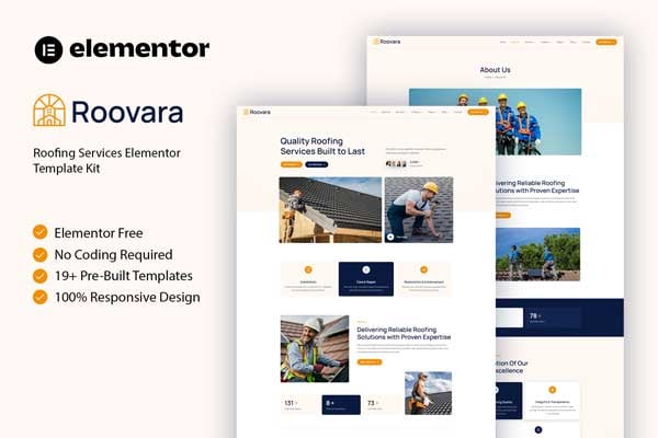 Roovara – Roofing Services Elementor Template Kit
