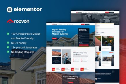 Roovon – Roofing Services Elementor Pro Template Kit