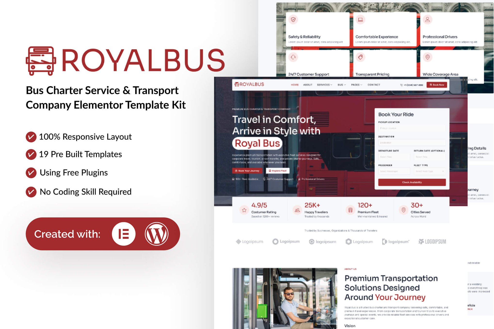 RoyalBus – Bus Charter Service & Transport Company Elementor Template Kit