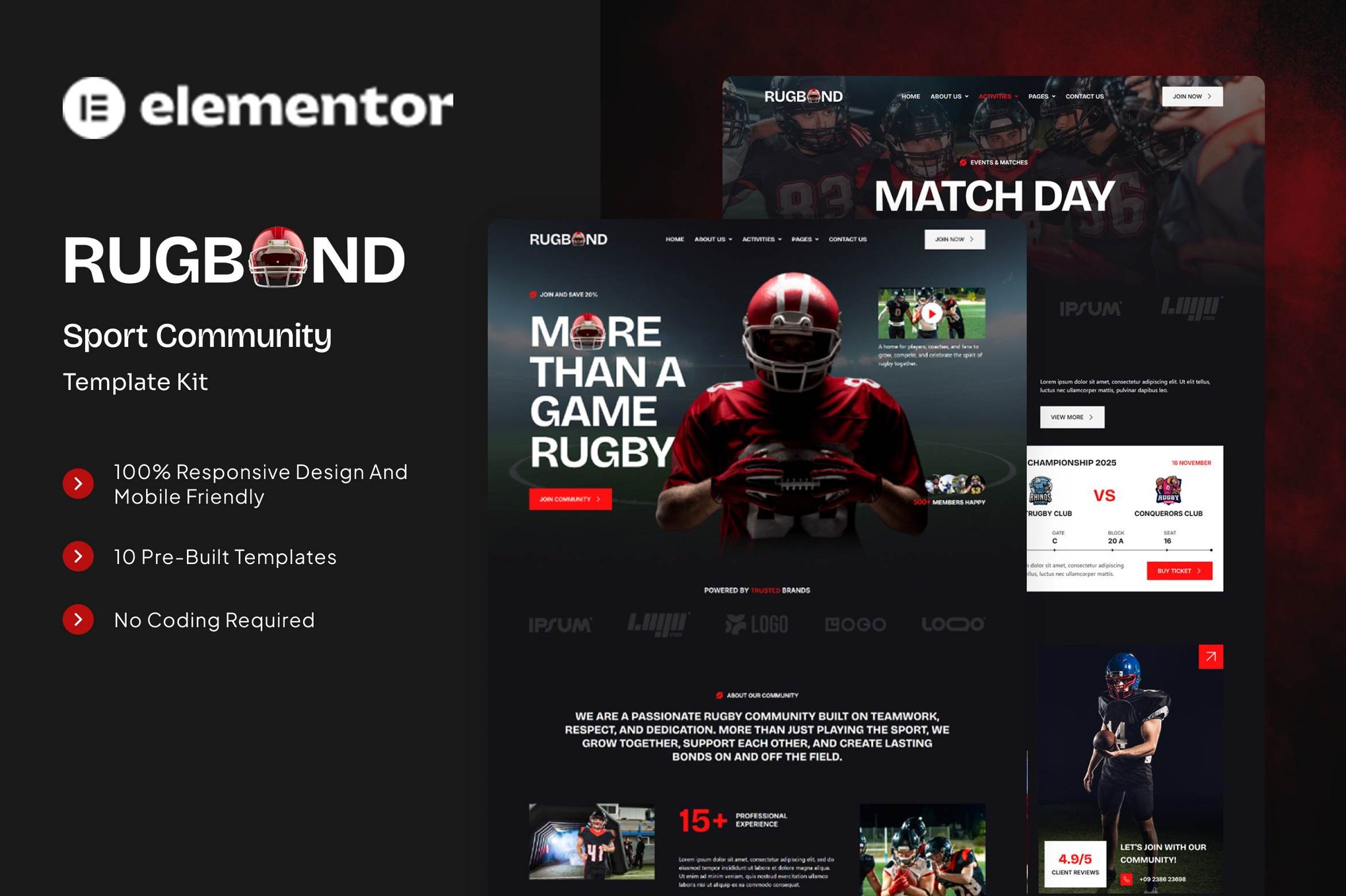 Rugbond - Sport Community Elementor Template Kit