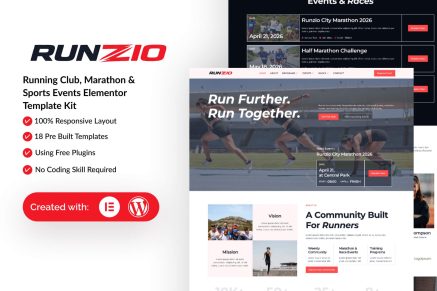Runzio – Running Club, Marathon & Sports Events Elementor Template Kit