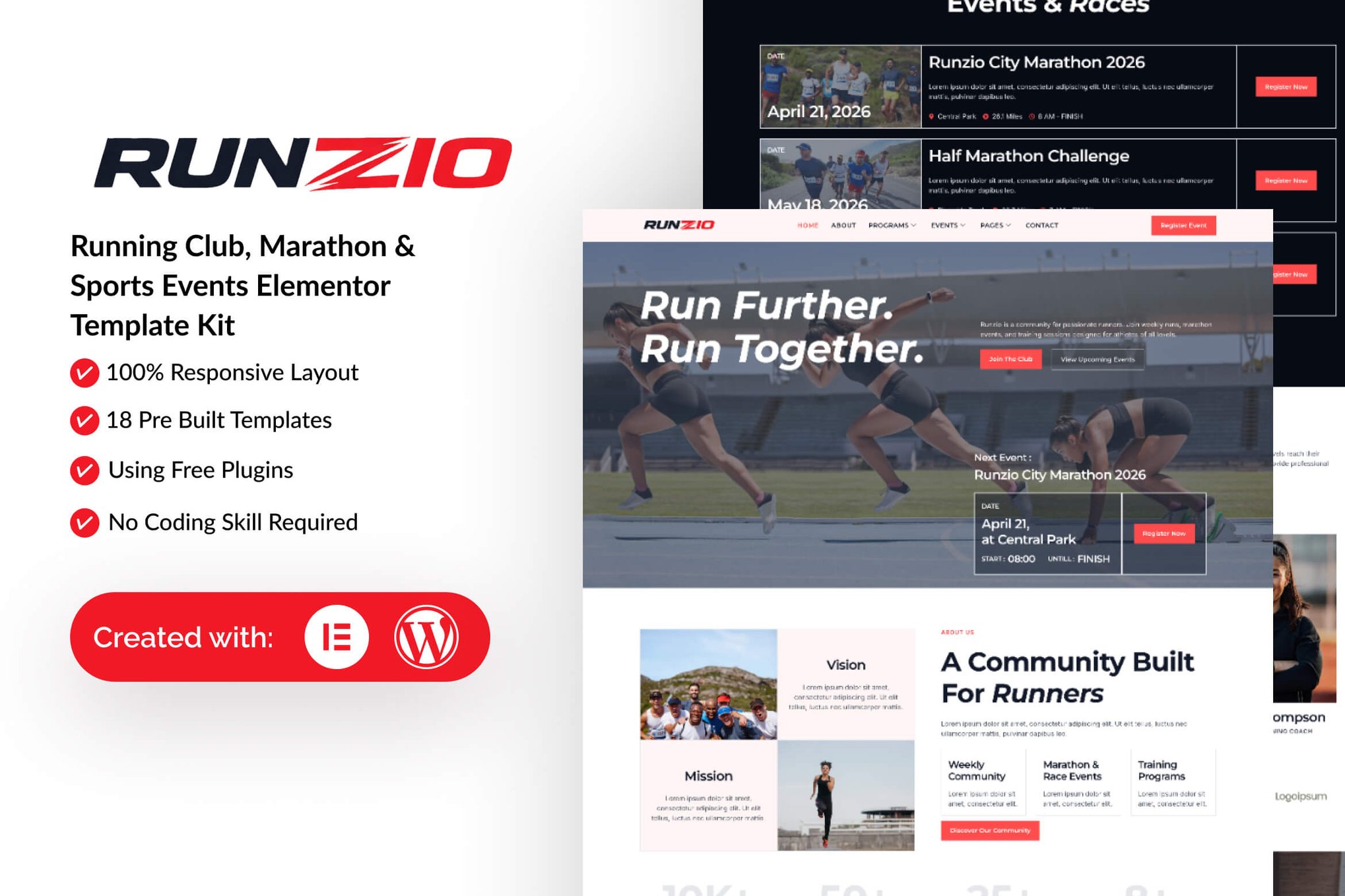 Runzio – Running Club, Marathon & Sports Events Elementor Template Kit