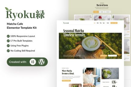 Ryoku – Matcha Cafe Elementor Template Kit