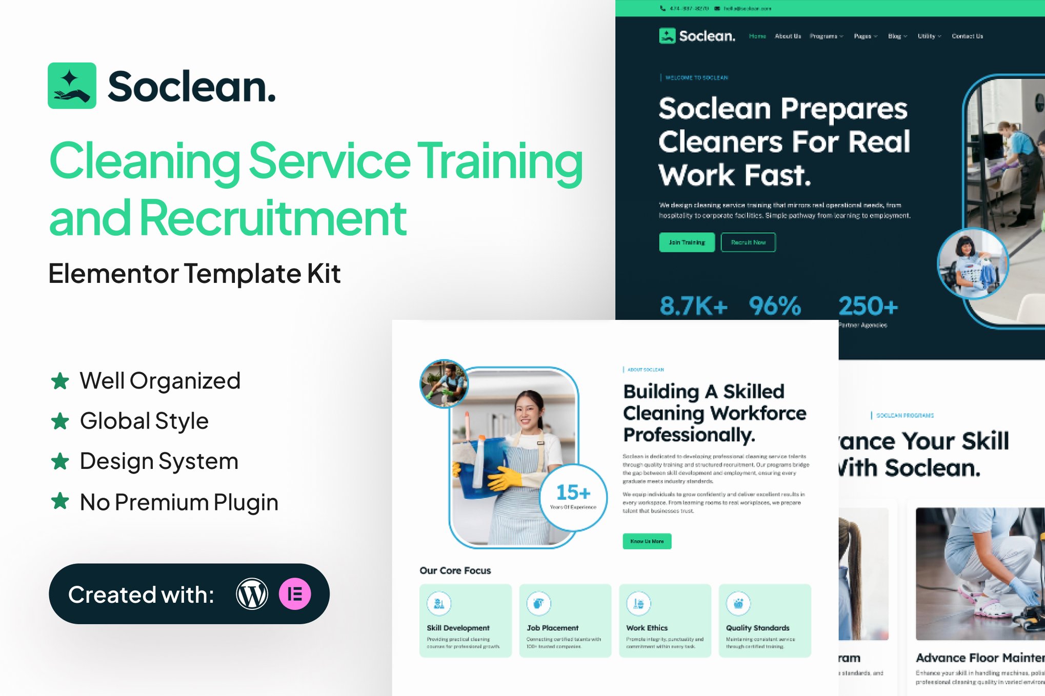 Soclean - Cleaning Service Training and Recruitment Elementor Template Kit