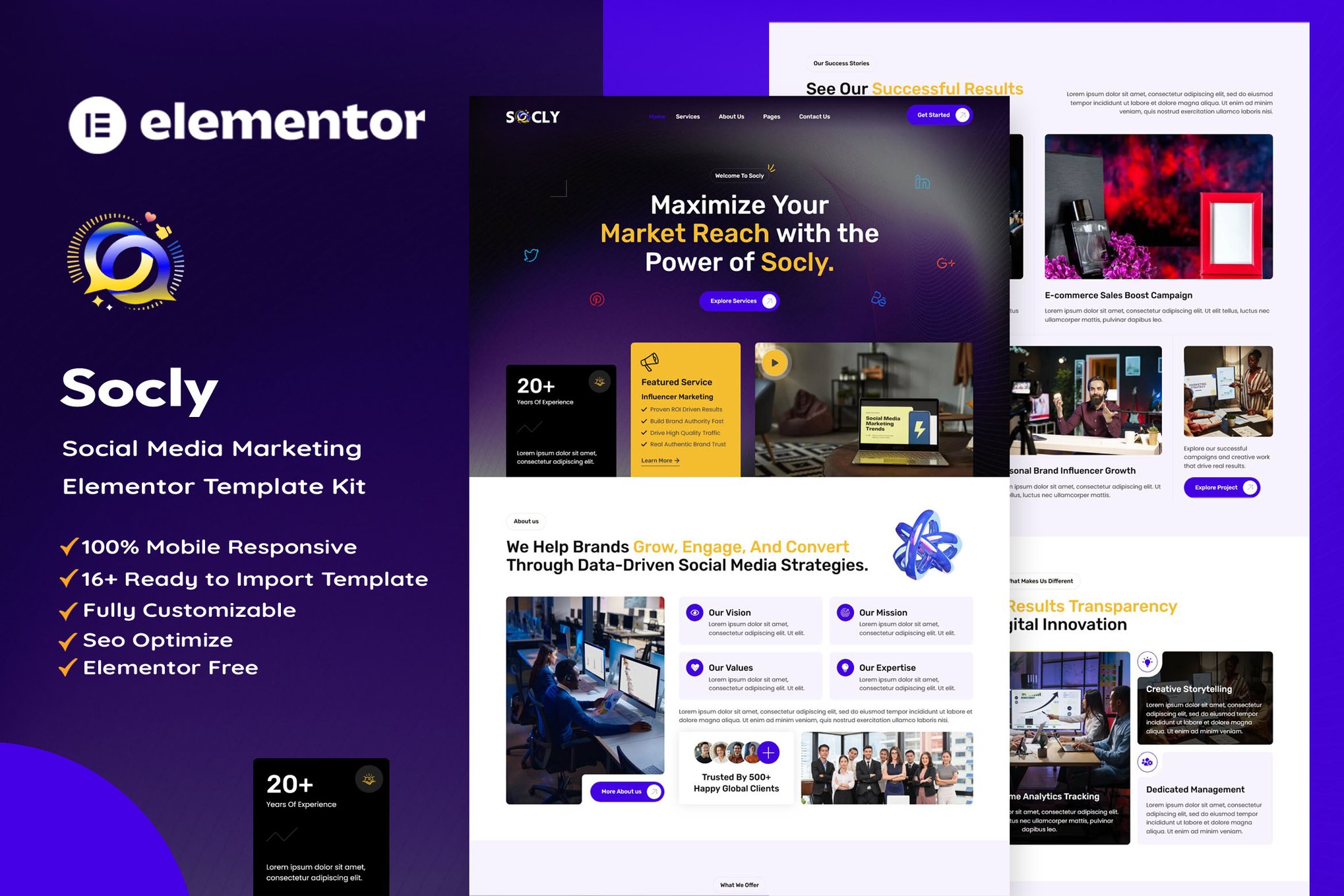 Socly – Social Media Marketing Agency Elementor Template Kit