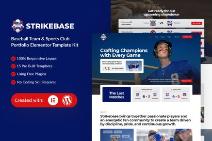 StrikeBase – Baseball Team & Sport Club Elemtor Template Kit