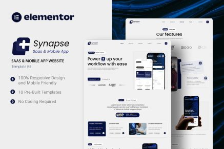Synapse - Saas & Mobila App Website Elementor Template Kit