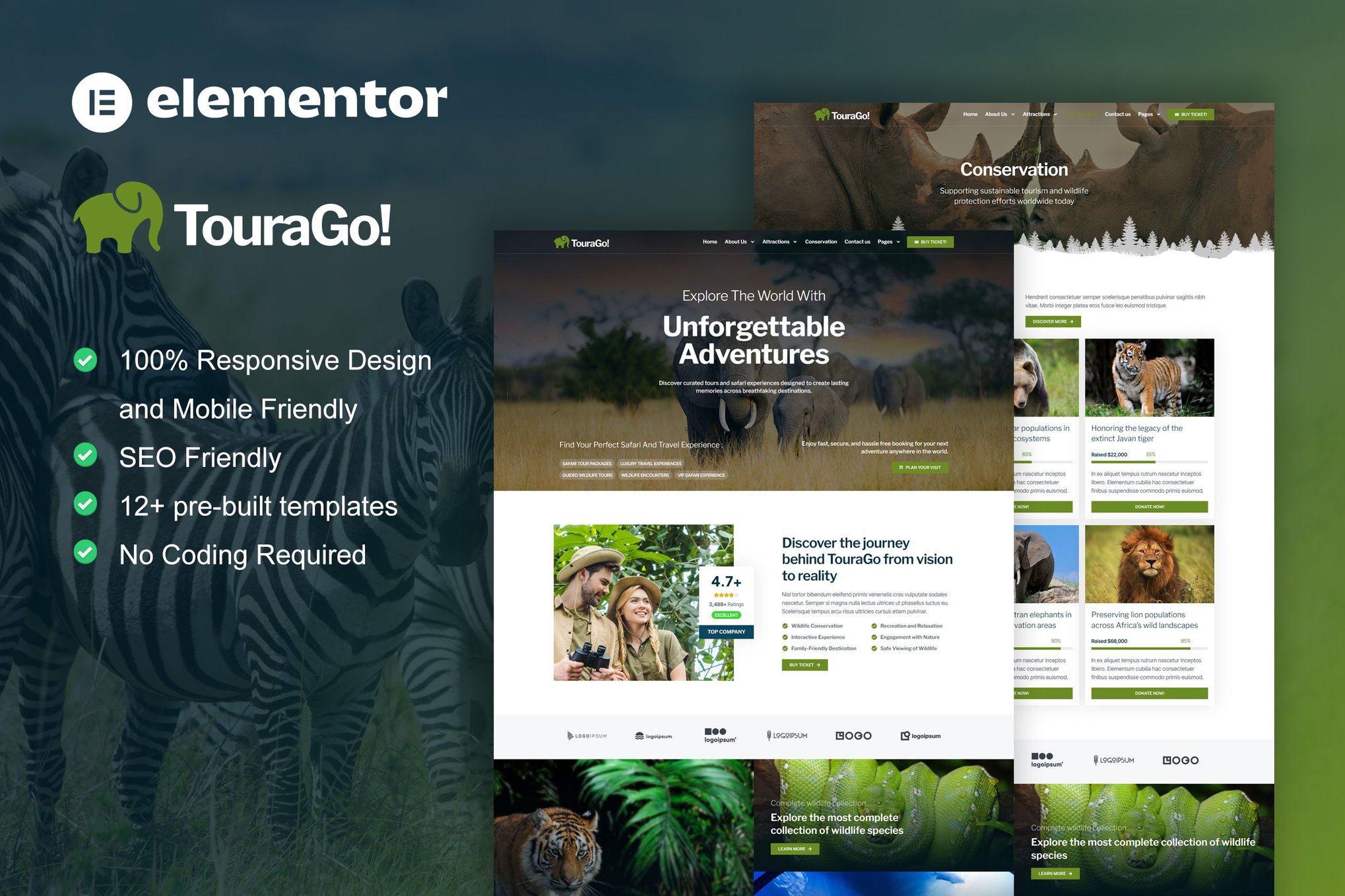 Tourago – Safari & Zoo Elementor Pro Template Kit