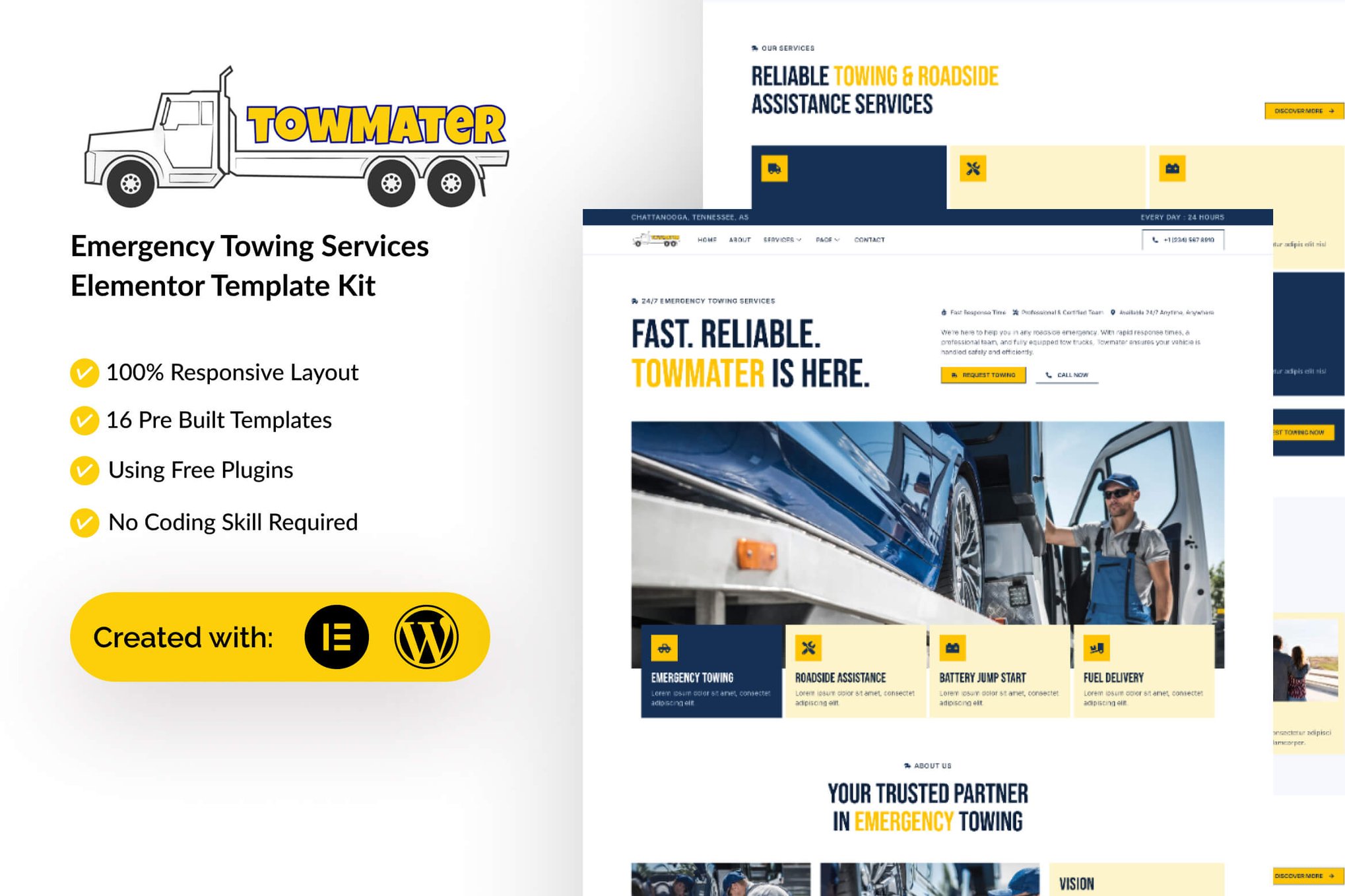 Towmater – Emergency Towing Service Elementor Template Kit