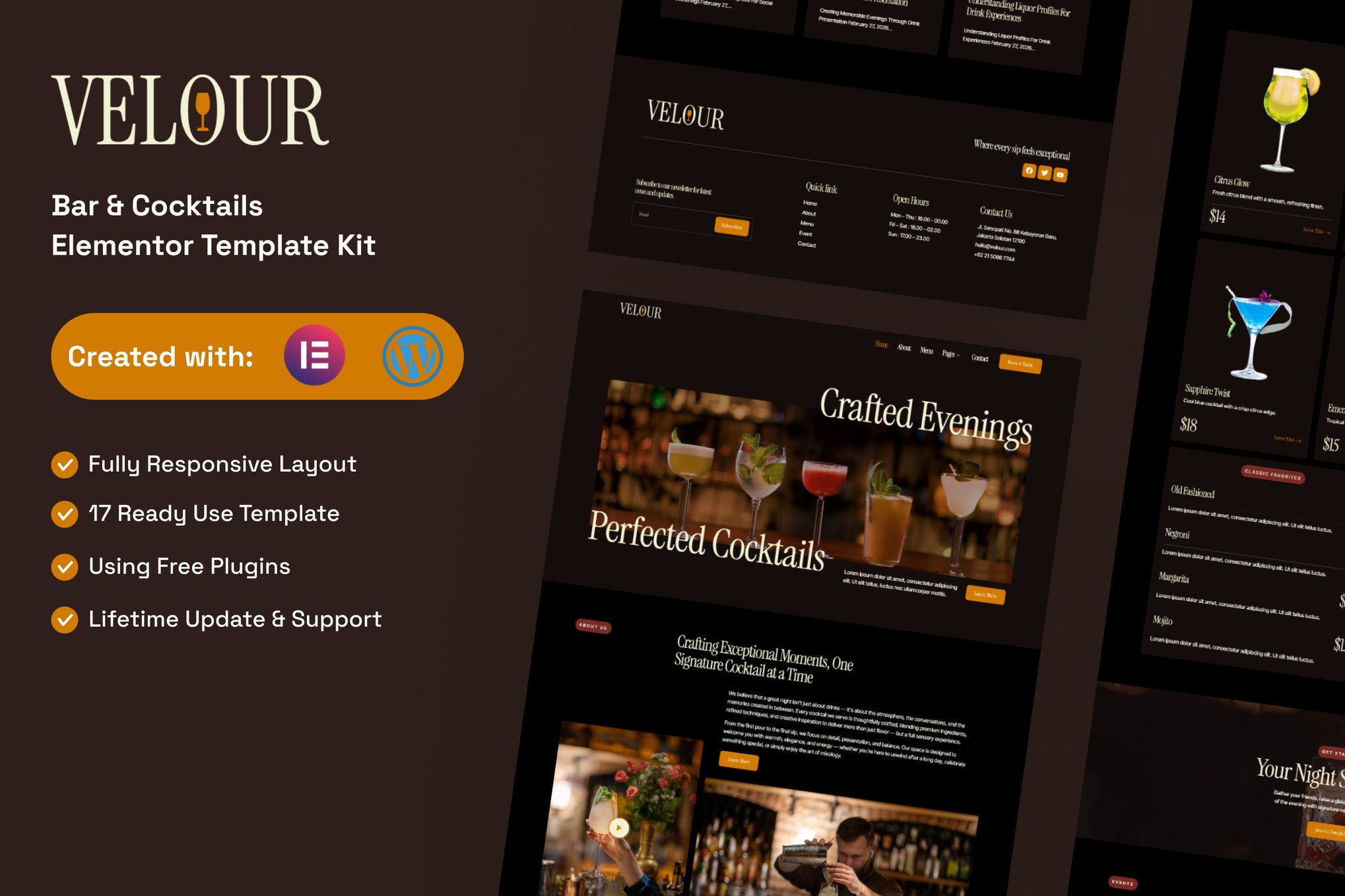 Velour - Bar & Cocktails Elementor Template Kit