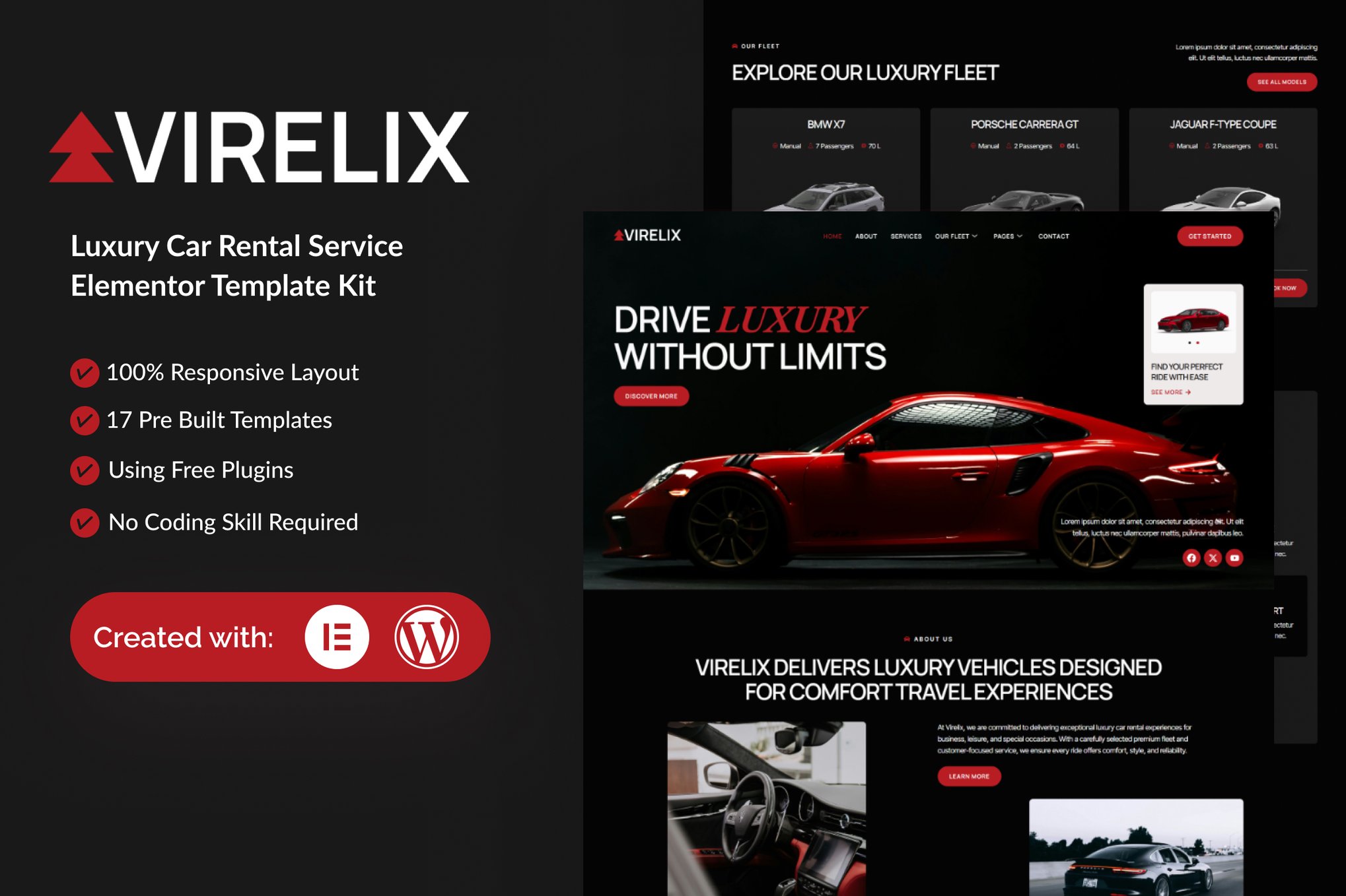 Virelix – Luxury Car Rental Service Elementor Template Kit