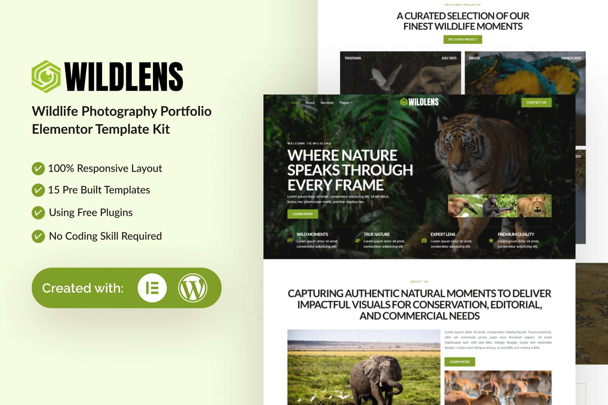 Wildlens – Wildlife Photography Portfolio Elementor Template Kit