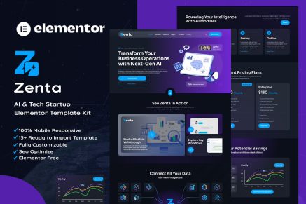 Zenta – AI & Tech Startup Elementor Template Kit