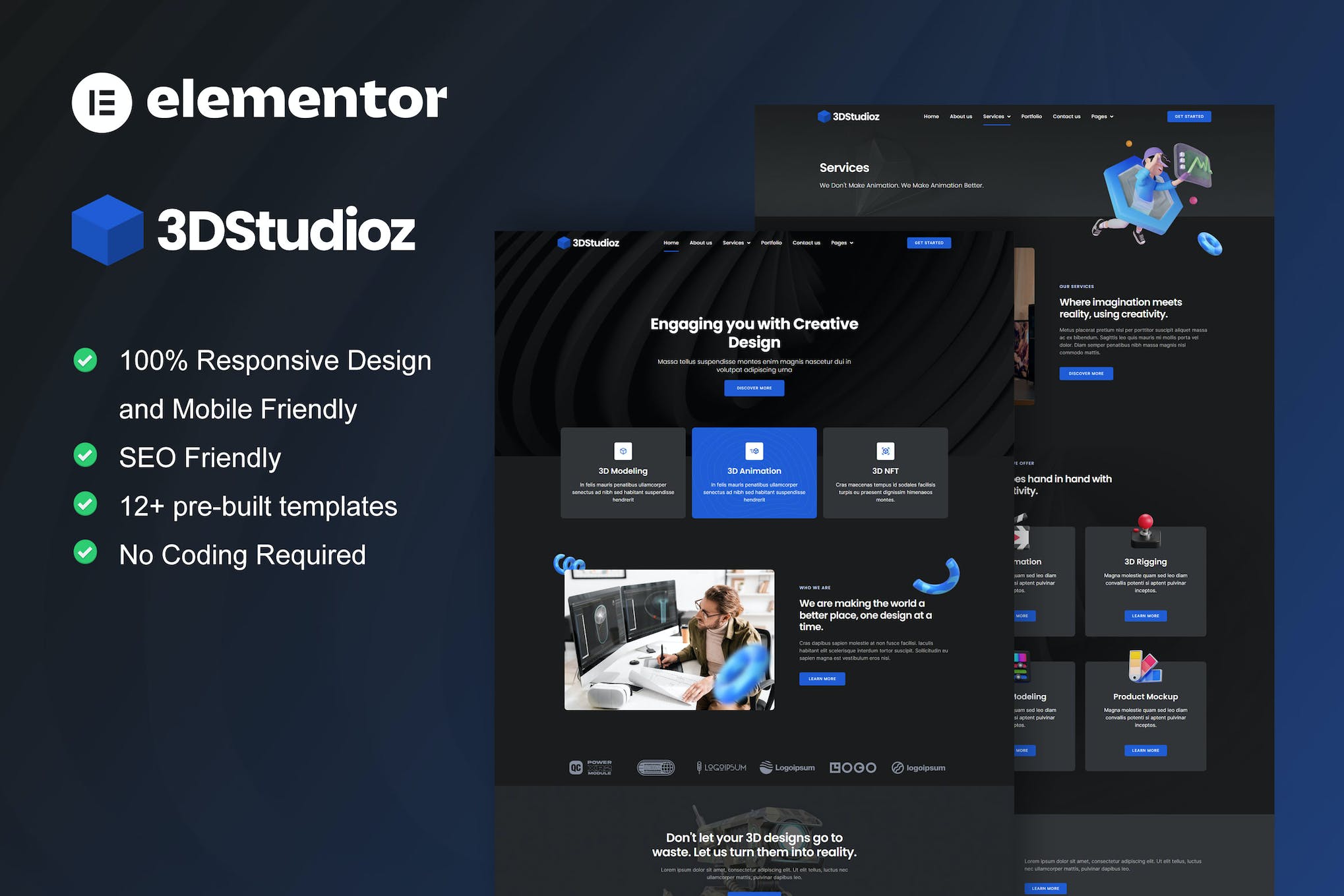 3dstudioz – 3D Design & Animation Studio Elementor Template Kit