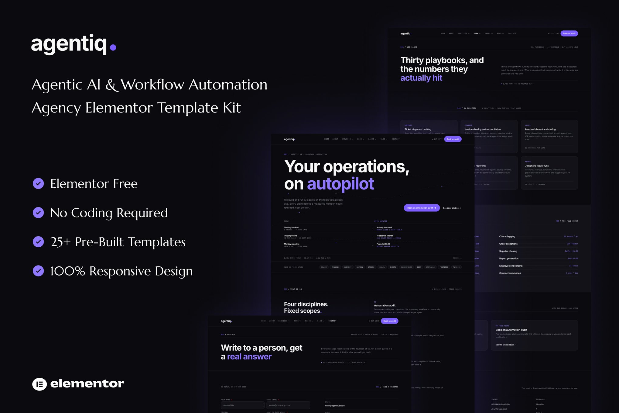 Agentiq – Agentic AI & Workflow Automation Agency Elementor Template Kit
