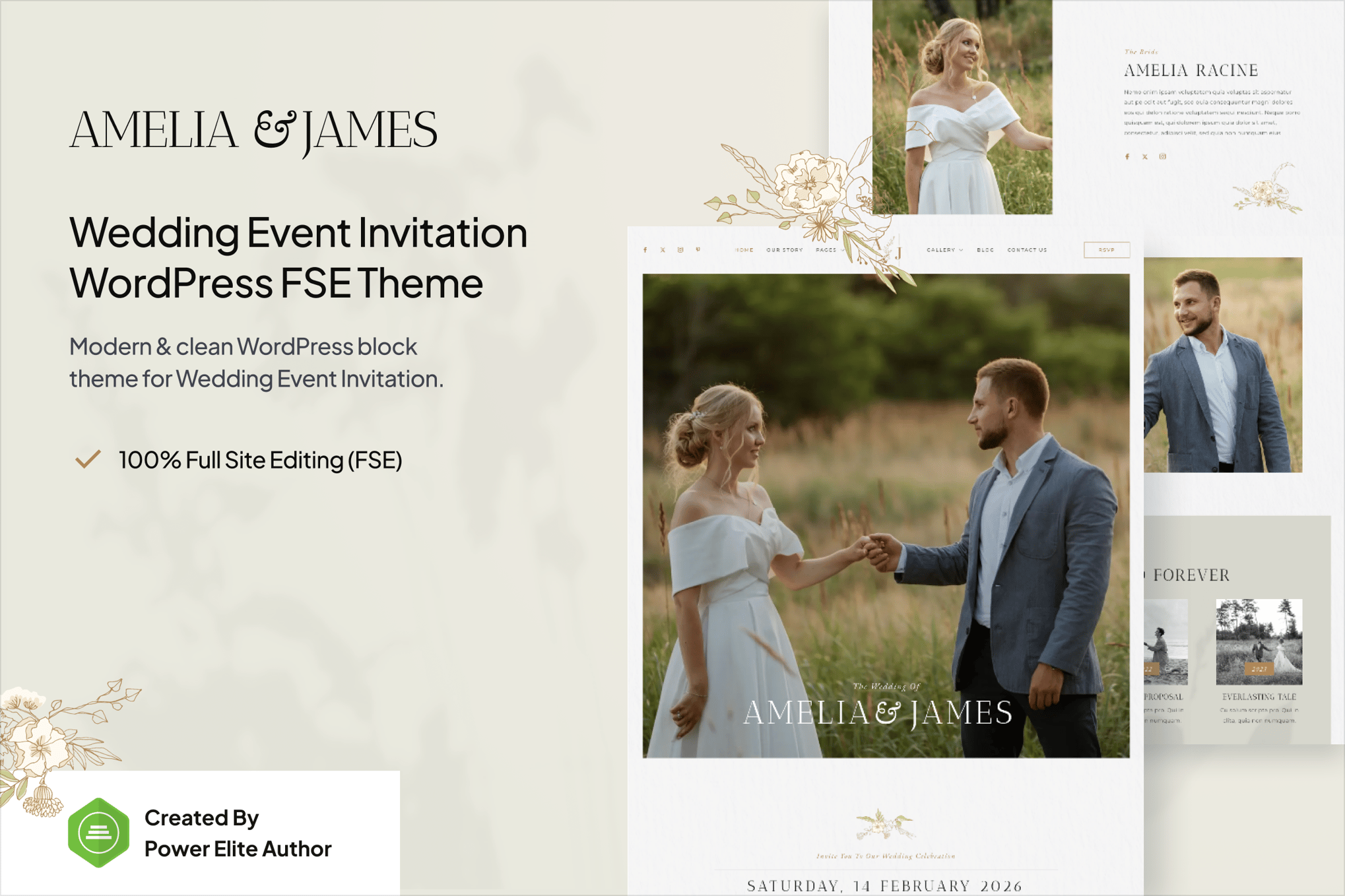 Amelia & James – Wedding Invitation WP Theme