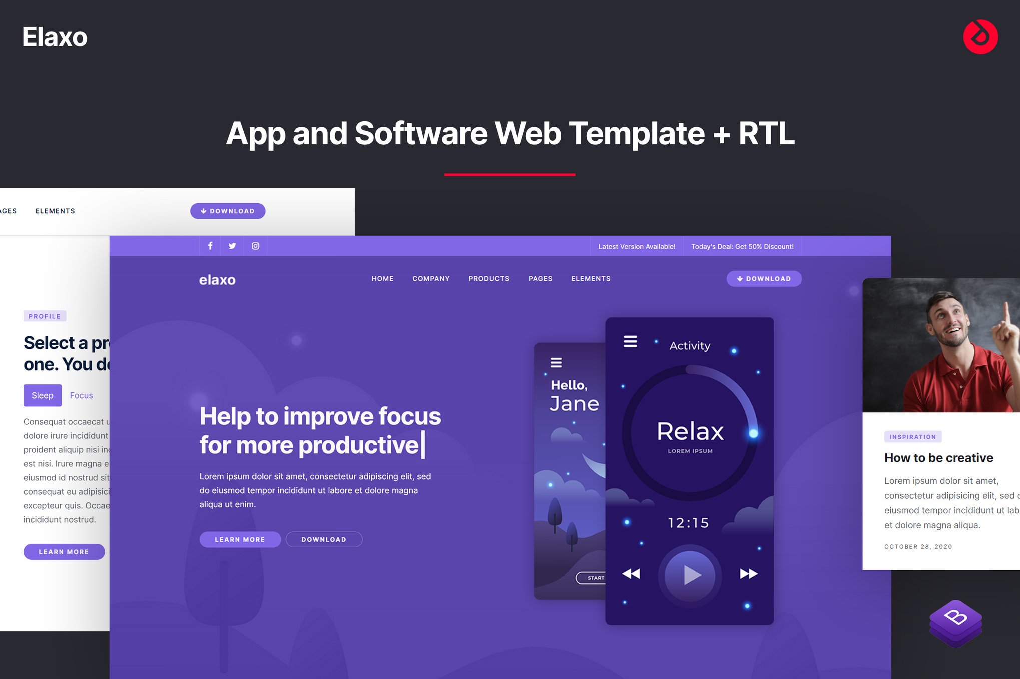 App and Software Website Template + RTL – Elaxo