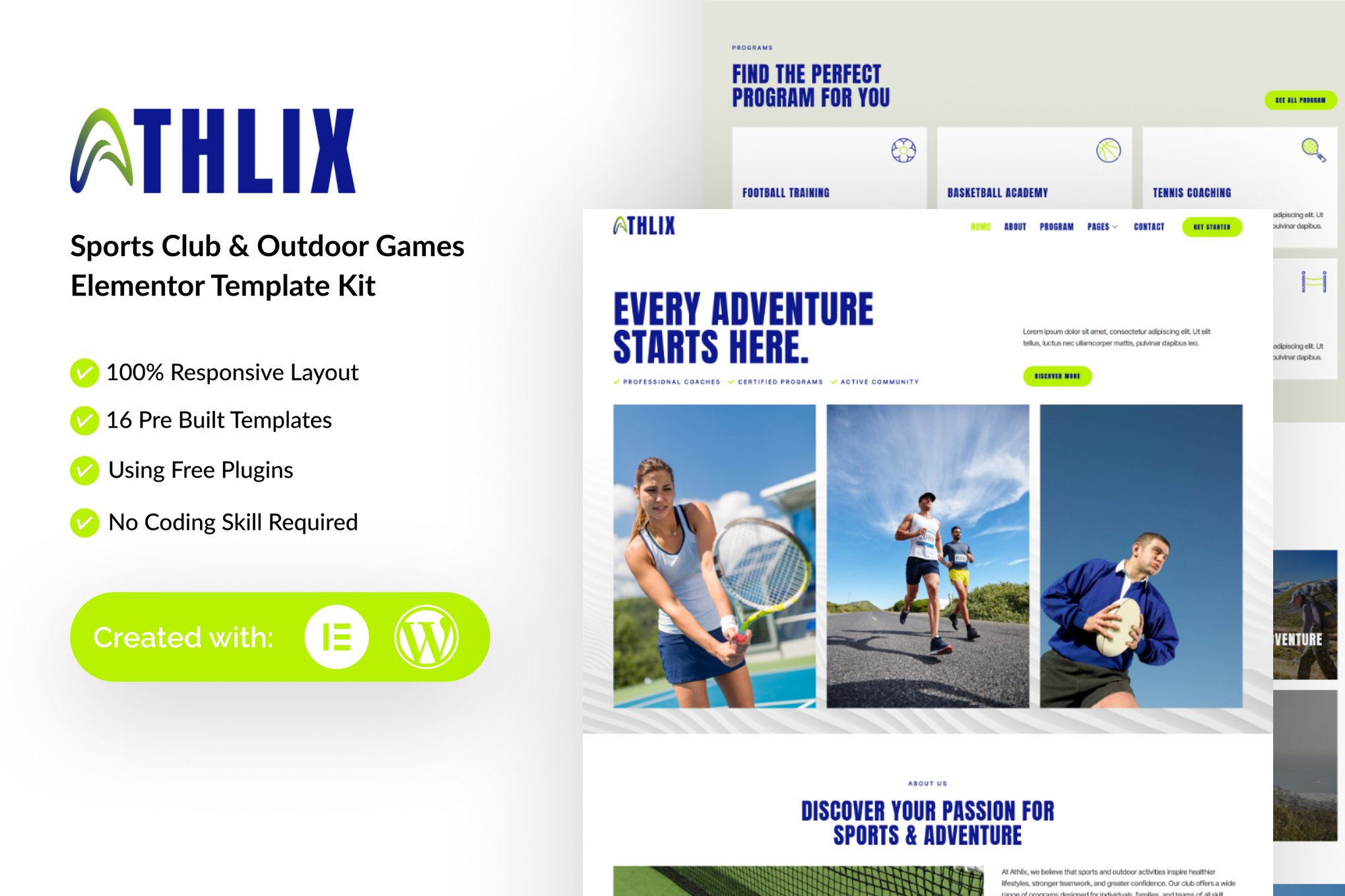 Athlix – Sports Club & Outdoor Games Elementor Template Kit