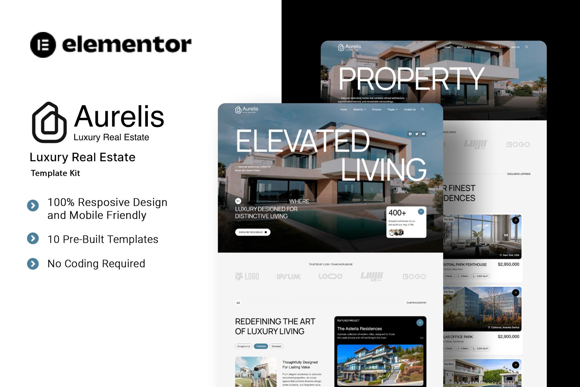 Aurelis – Luxury Real Estate Elementor Template Kit