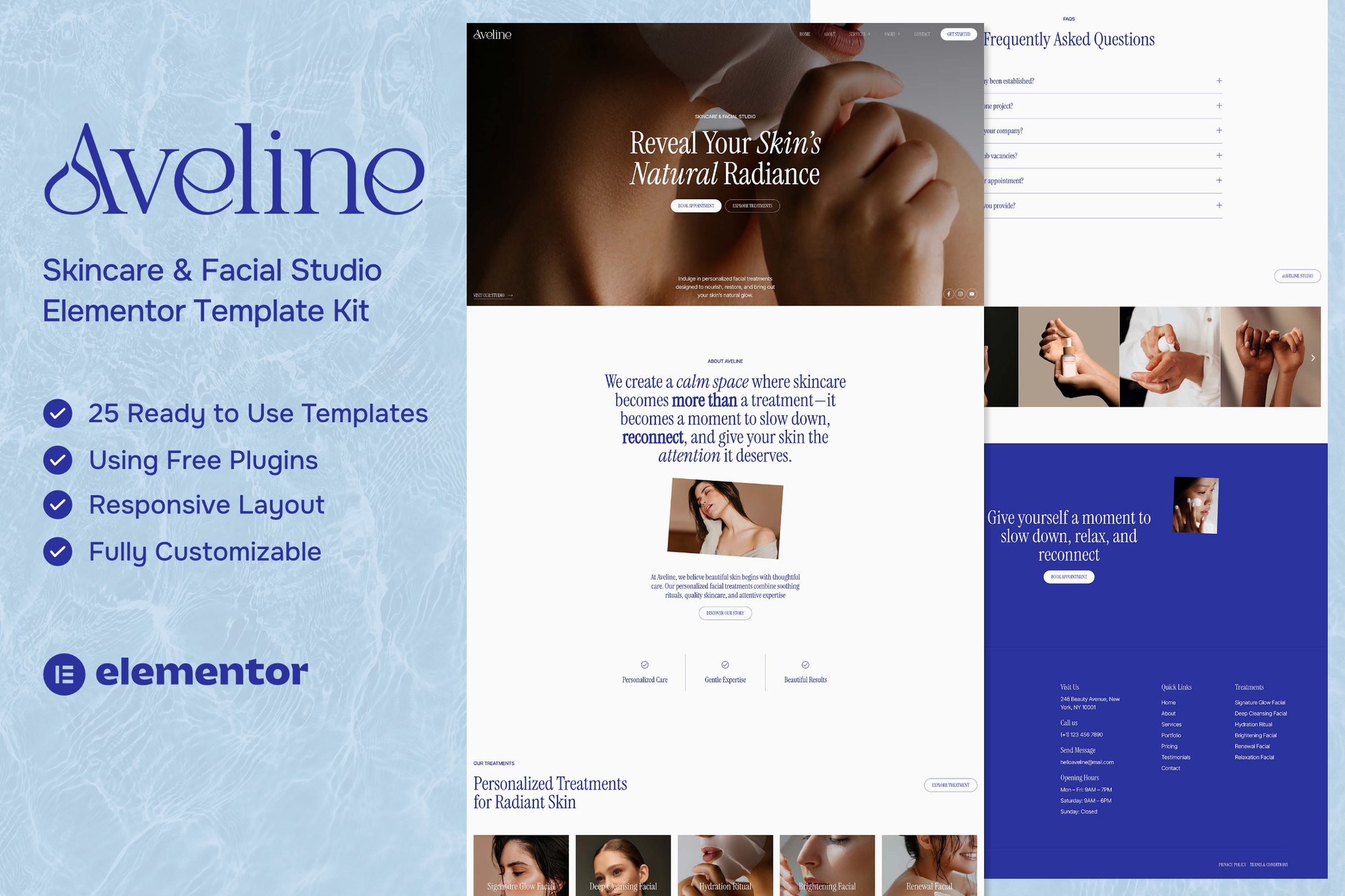 Aveline — Skincare & Facial Studio Elementor Template Kit