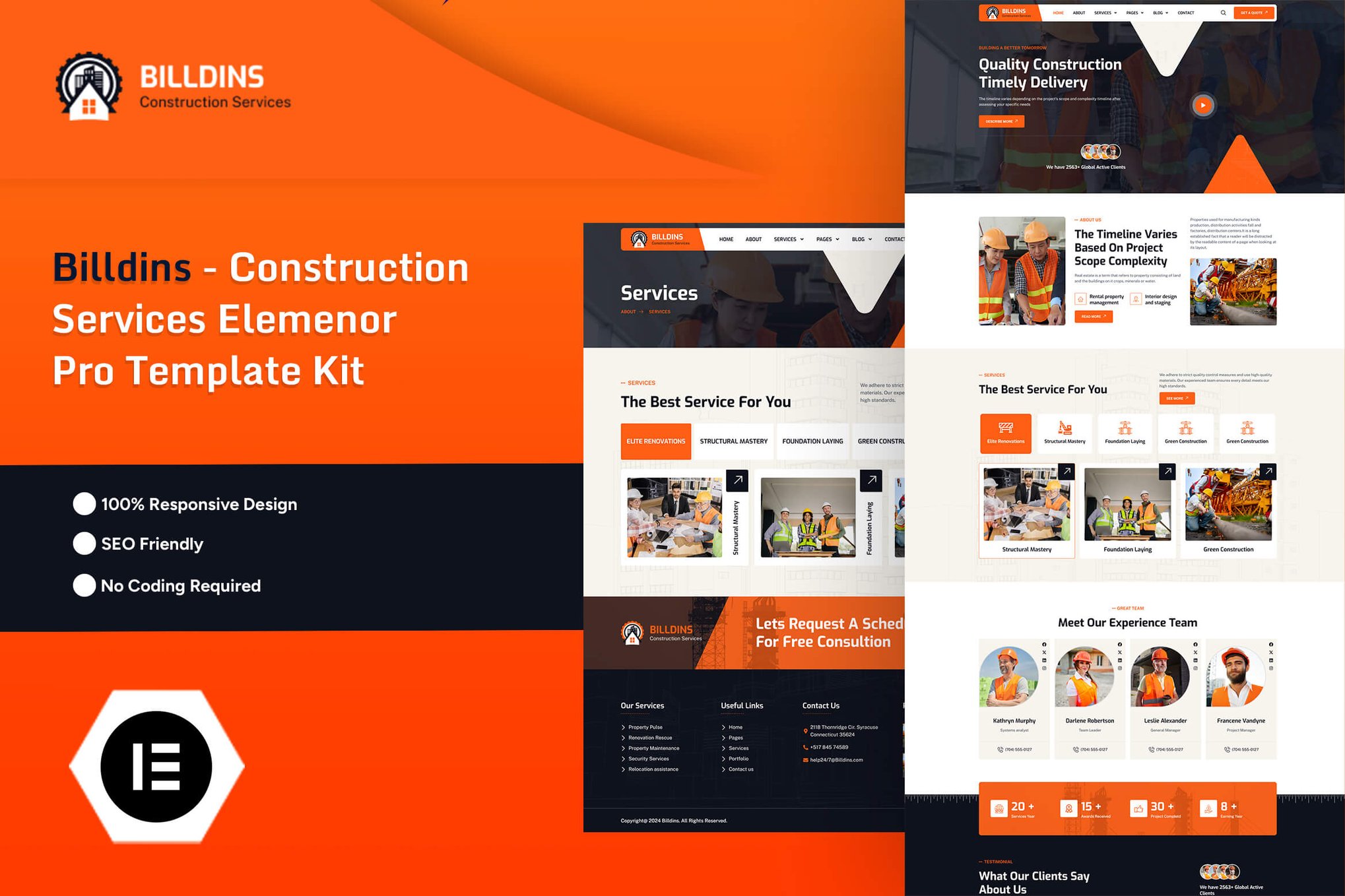 Billdins – Construction Services Elementor Pro Template Kit