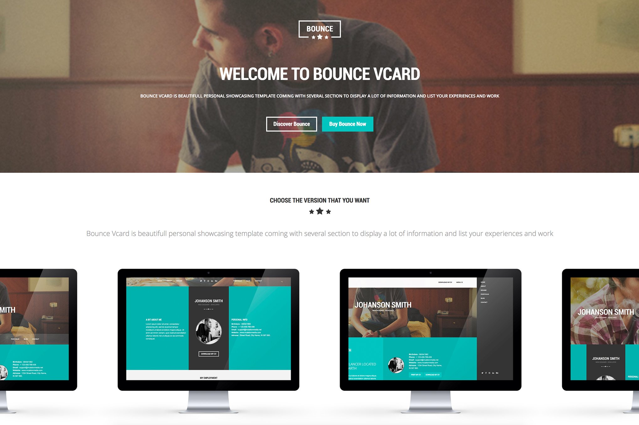 BOUNCE – Responsive One Page Vcard Template