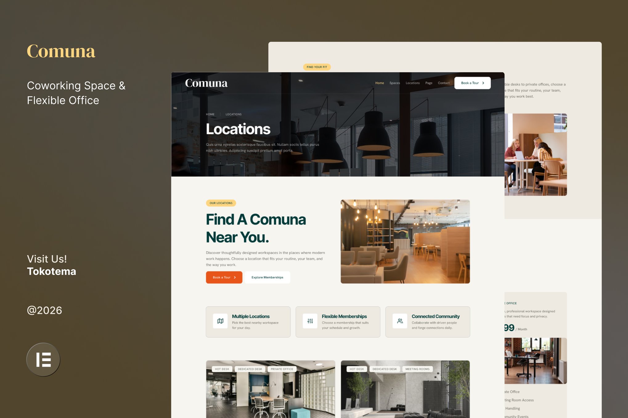 Comuna – Coworking Space & Flexible Office Website Elementor Template Kits
