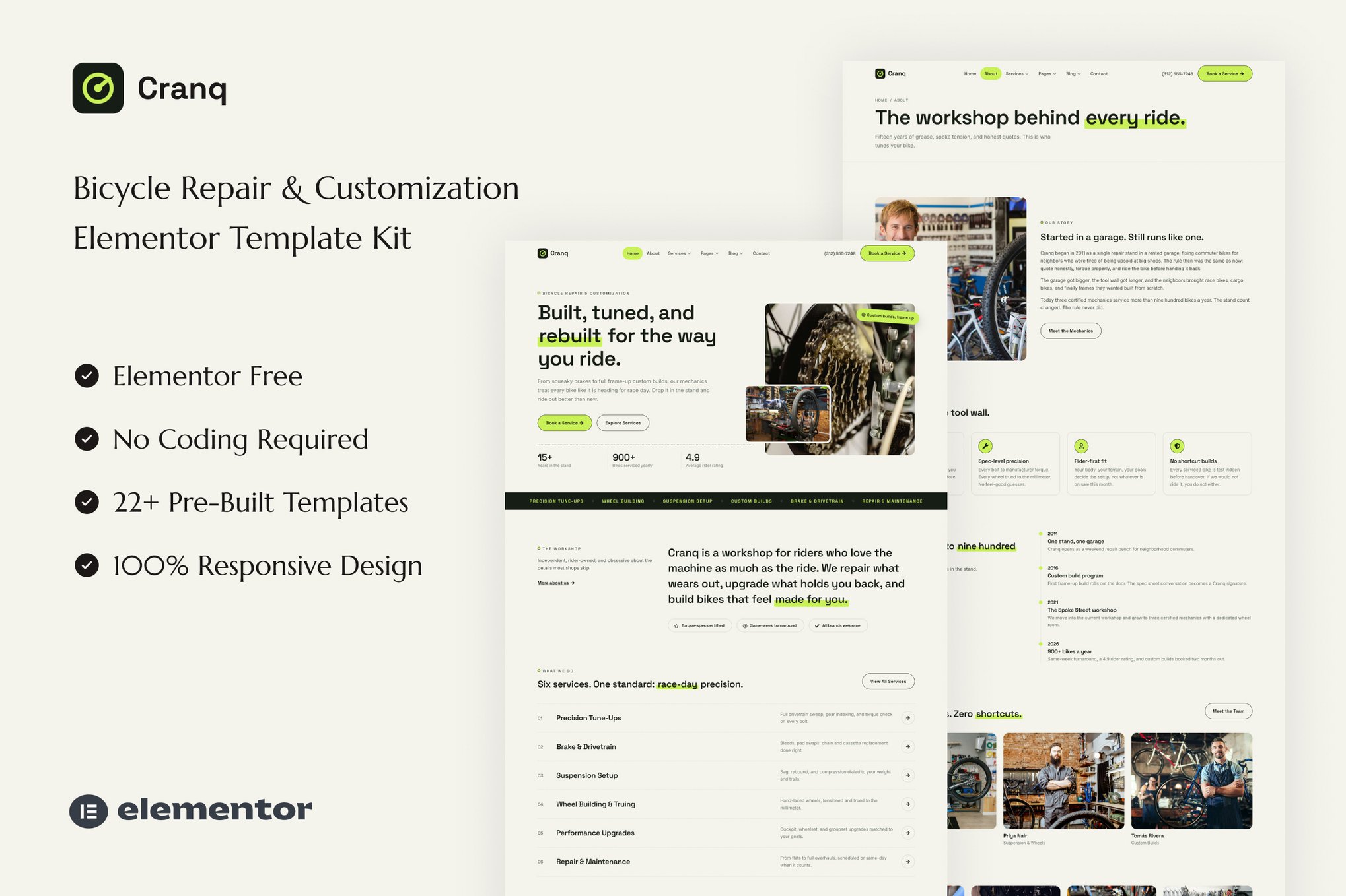 Cranq – Bicycle Repair & Customization Elementor Template Kit
