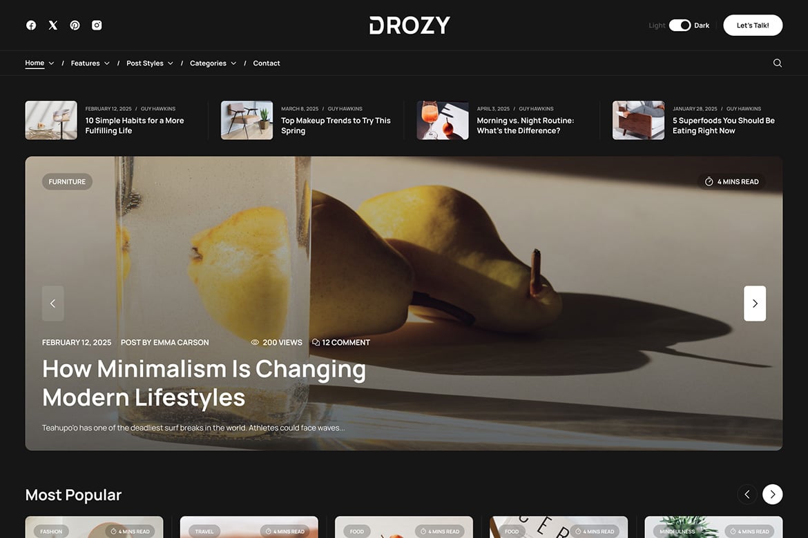 Drozy – Modern Blog & Magazine WordPress Theme