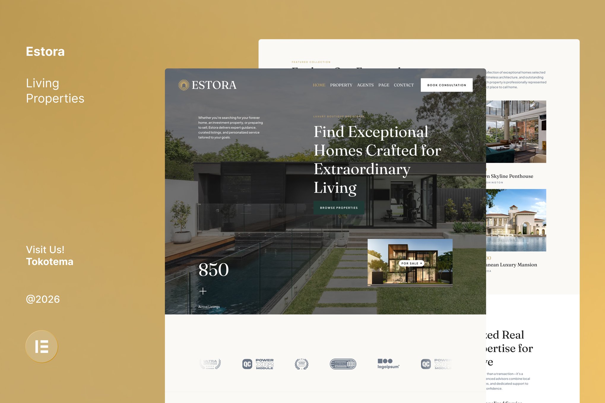 Estora – Property Listings & Boutique Real Estate Website Elementor Template Kit