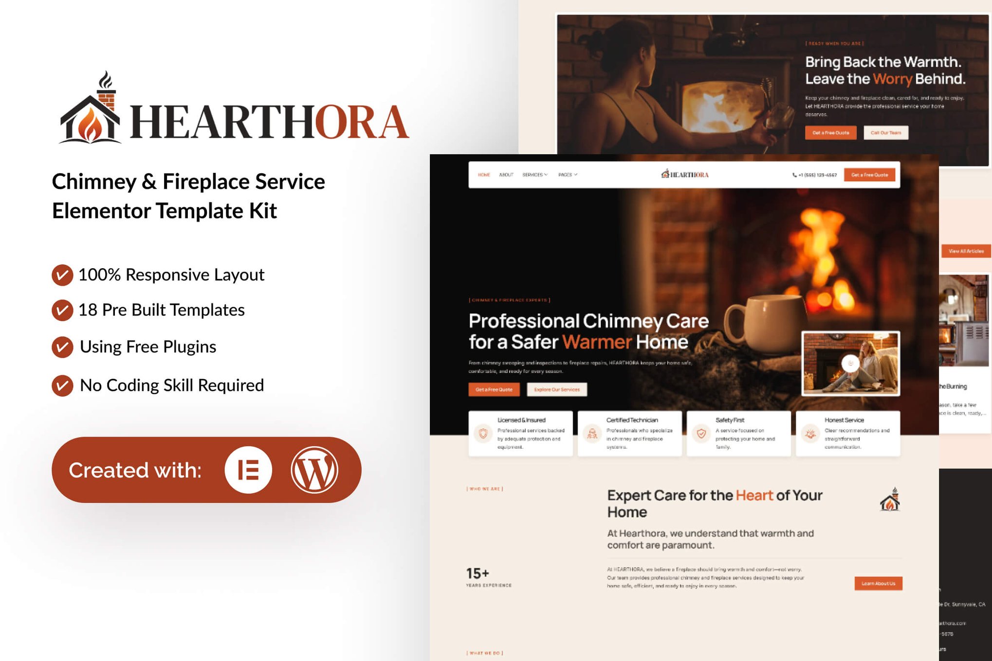 Hearthora – Chimney & Fireplace Services Elementor Template Kit