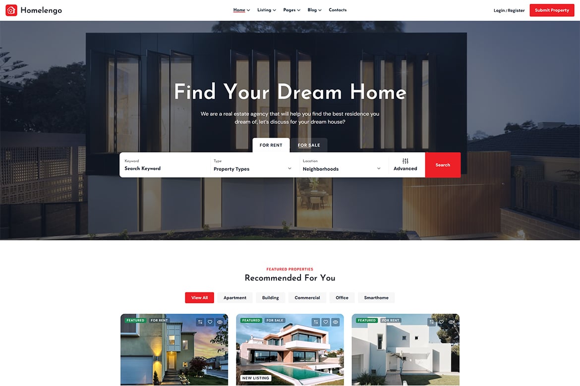 Homelengo – Real Estate WordPress Theme