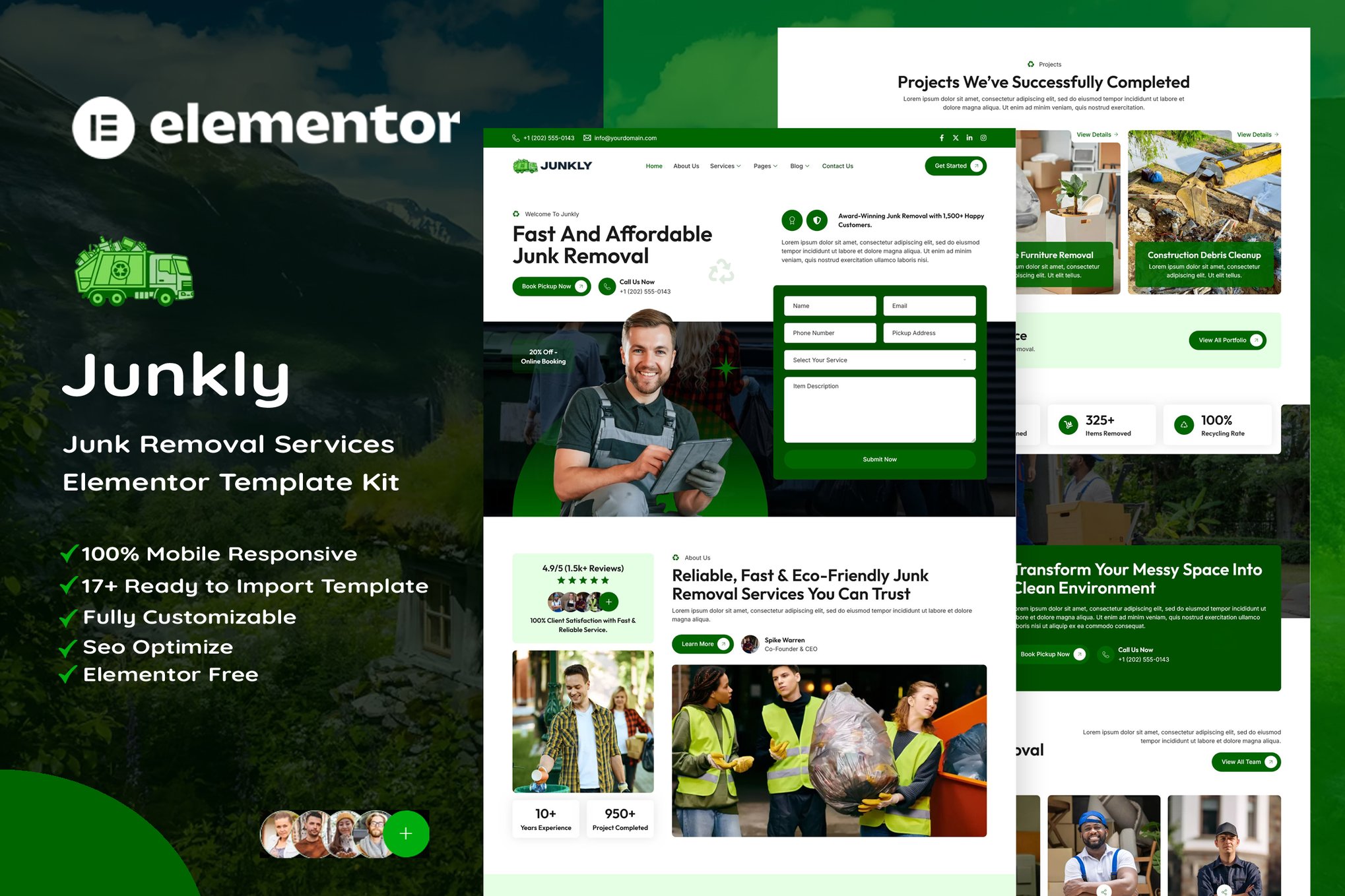Junkly – Junk Removal Services Elementor Template Kit