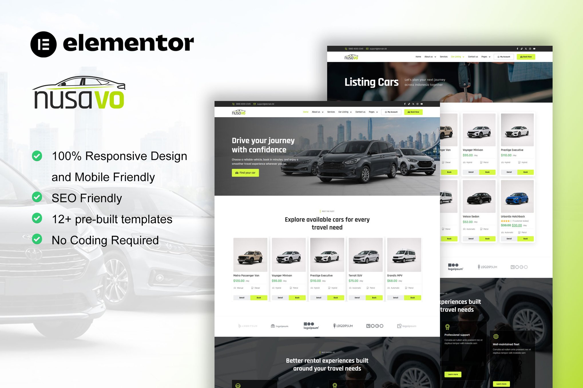 Nusavo – Car Rental Elementor Pro Template Kit
