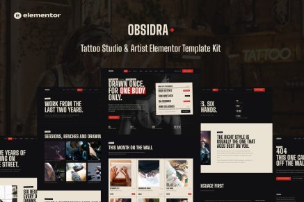 Obsidra – Tattoo Studio & Artist Elementor Template Kit