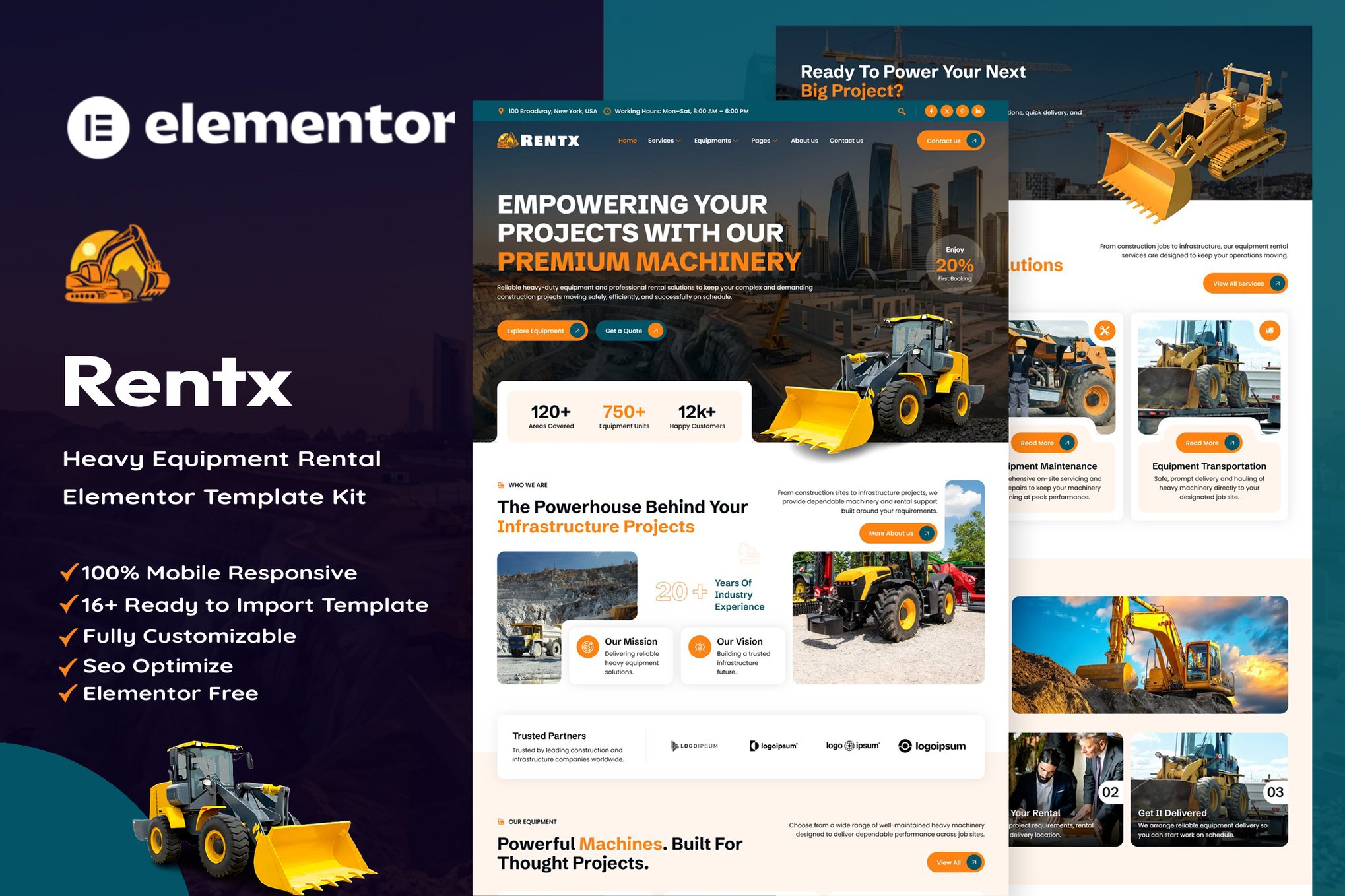 Rentx – Heavy Equipment Rental Elementor Template Kit