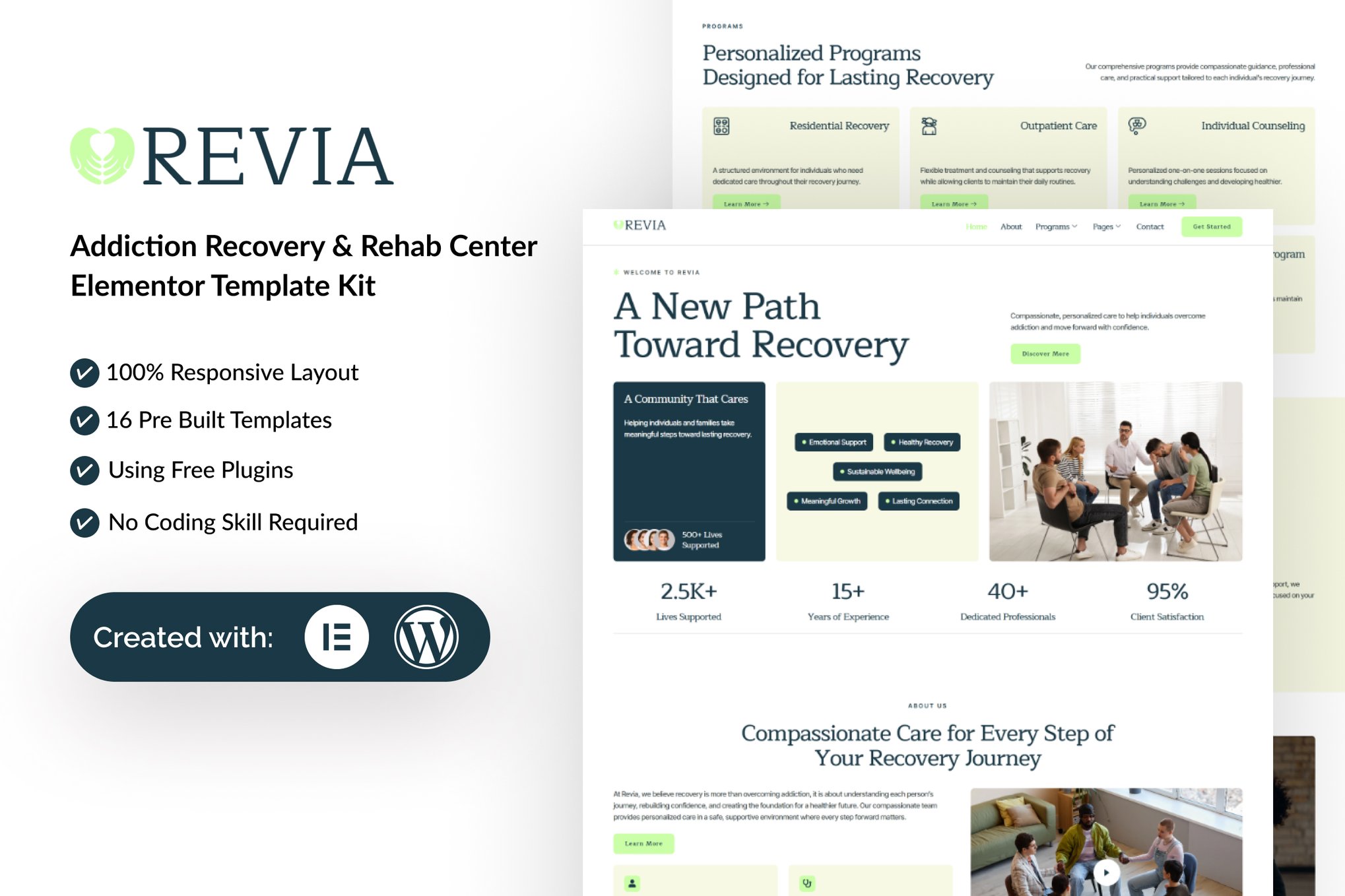 Revia – Addiction Recovery & Rehab Center Elementor Template Kit