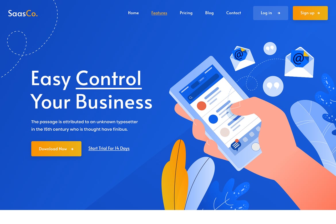 SassCo – SaSS, App Landing Page & Startups PSD Tem