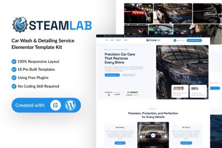 SteamLab – Car Wash & Detailing Service Elementor Template Kit