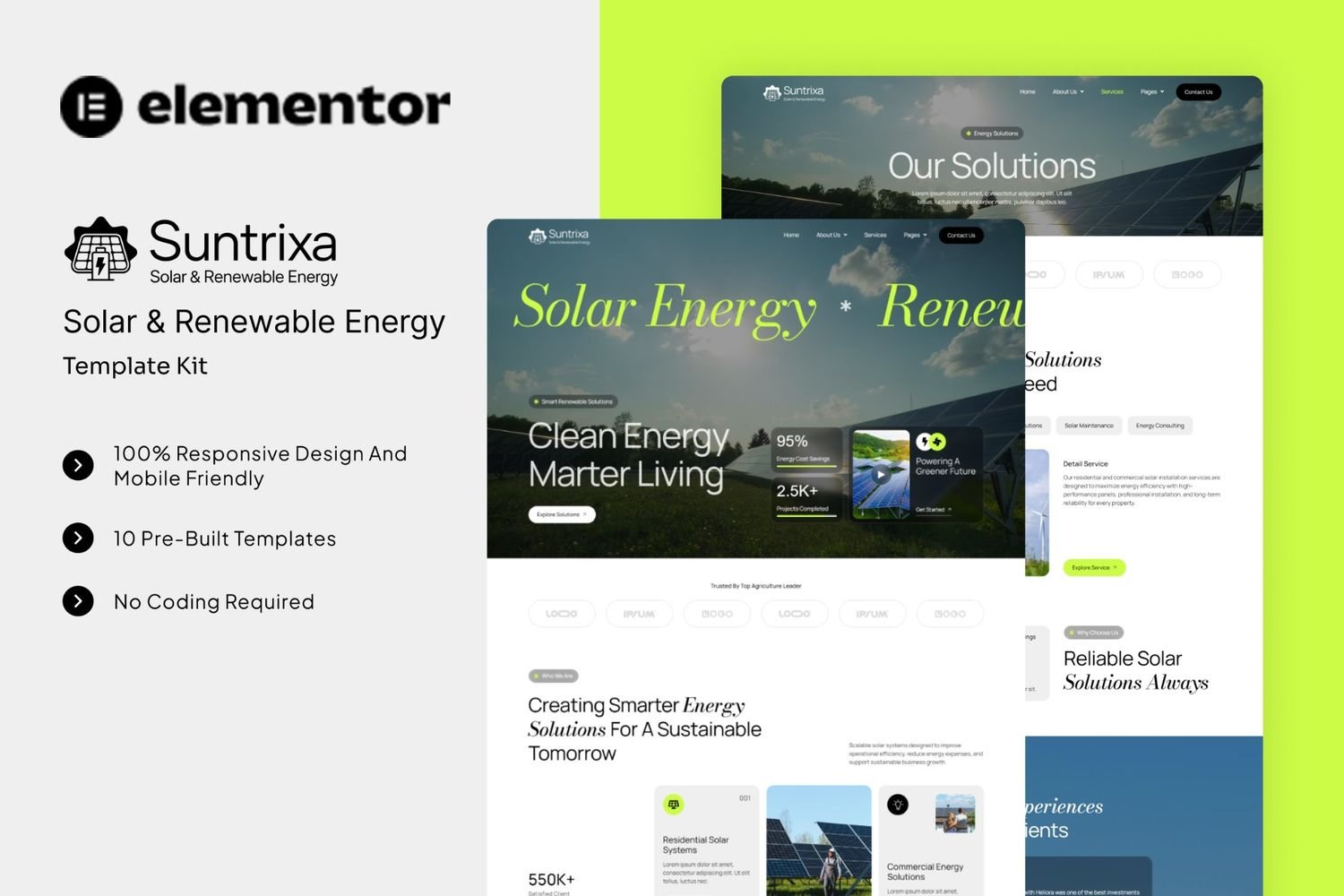 Suntrixa – Solar & Renewable Energy Elementor Template Kit