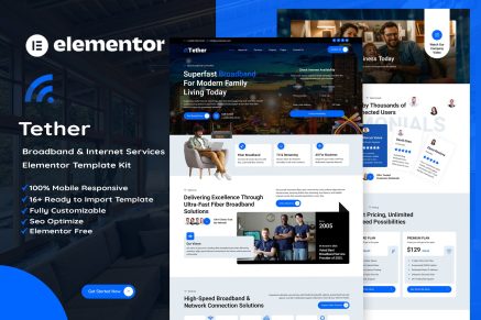Tether – Broadband & Internet Services Elementor Template Kit