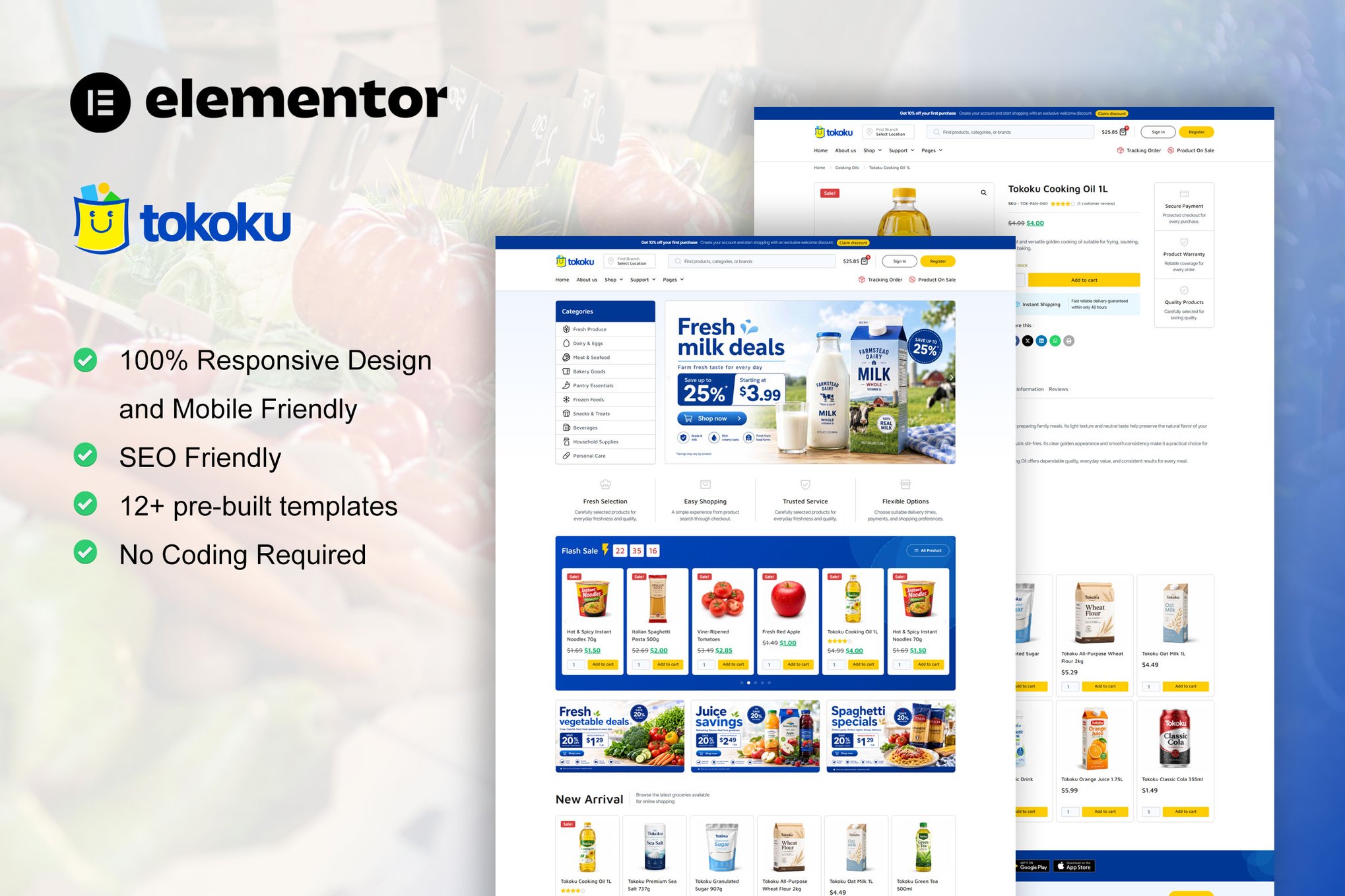 Tokoku – Grocery Store Food Elementor Pro Template Kit