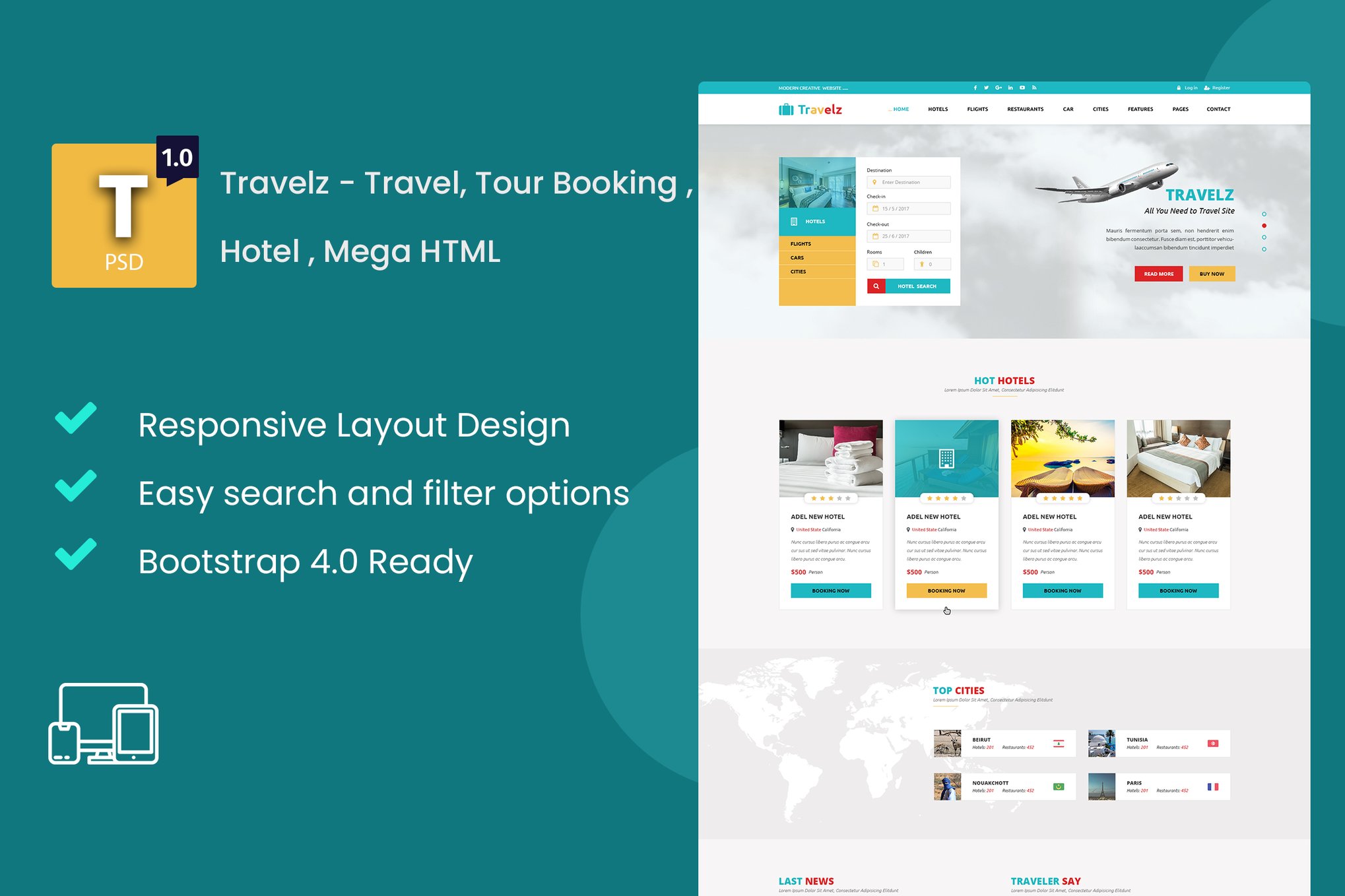 Travelz – Travel, Tour Booking , Hotel , Mega HTML