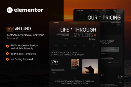 Velluno – Photography Personal Portfolio Elementor Template Kit