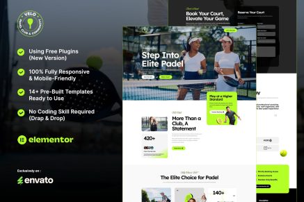 Velo – Padel Club & Community Elementor Template Kit