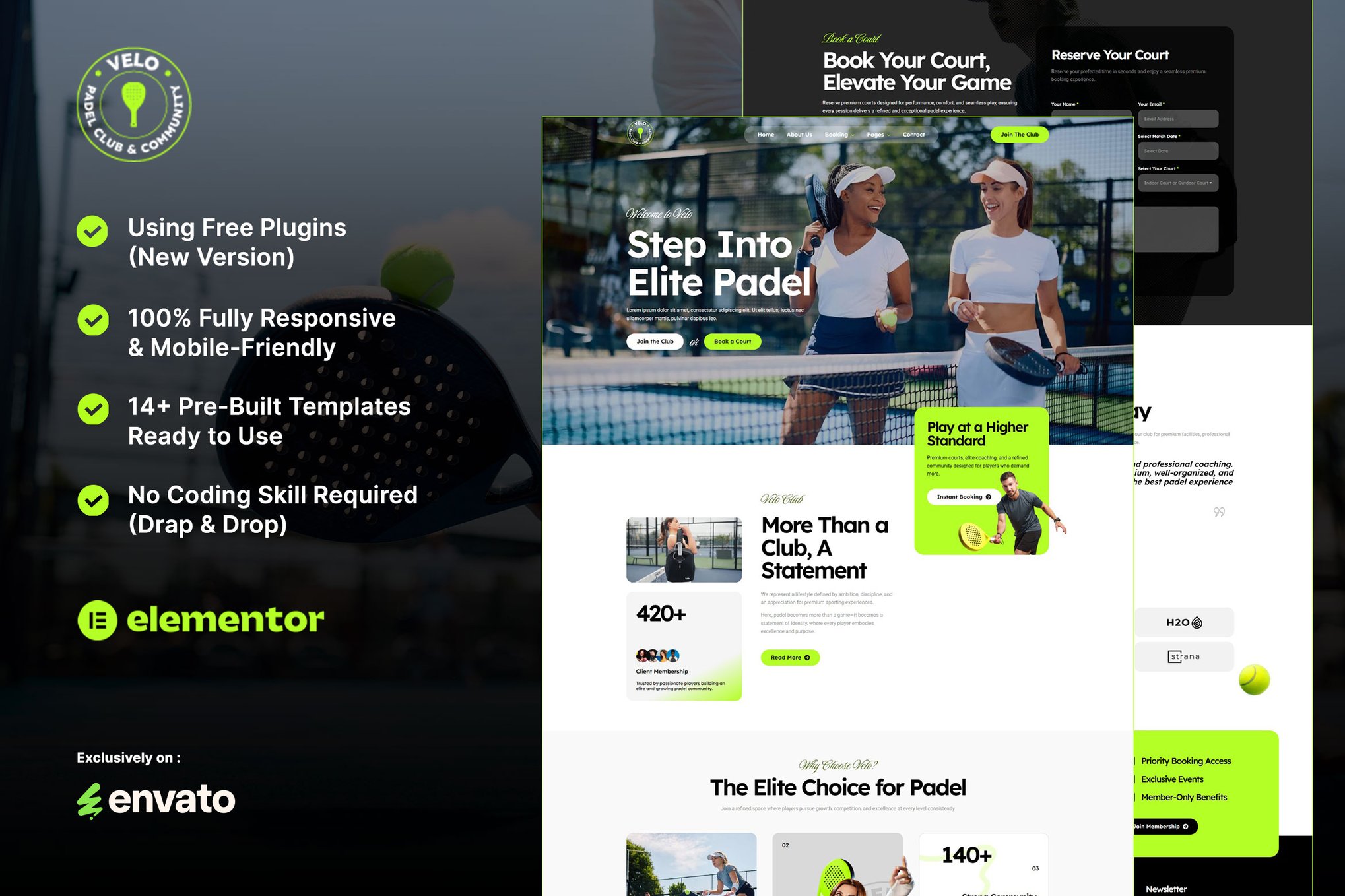 Velo – Padel Club & Community Elementor Template Kit