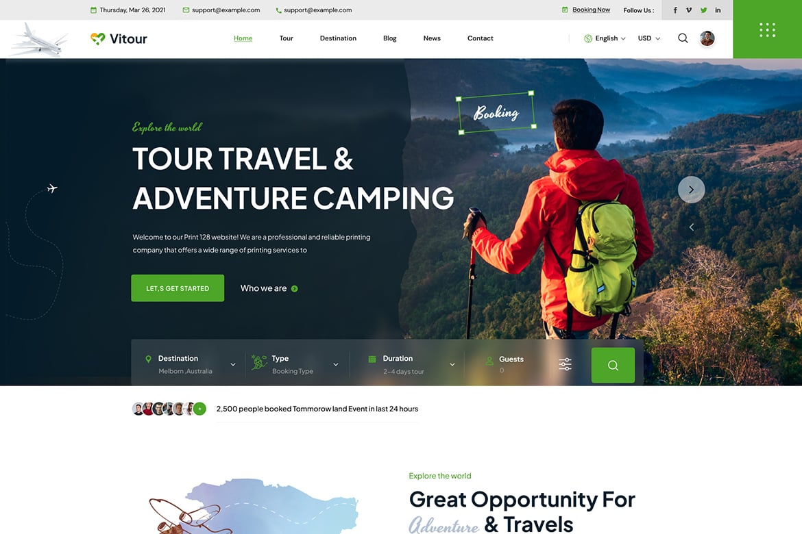 Vitour – Travel & Tour Booking WordPress Theme