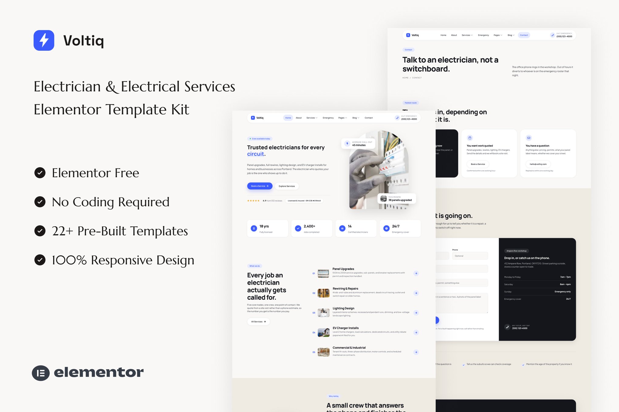 Voltiq – Electrician & Electrical Services Elementor Template Kit